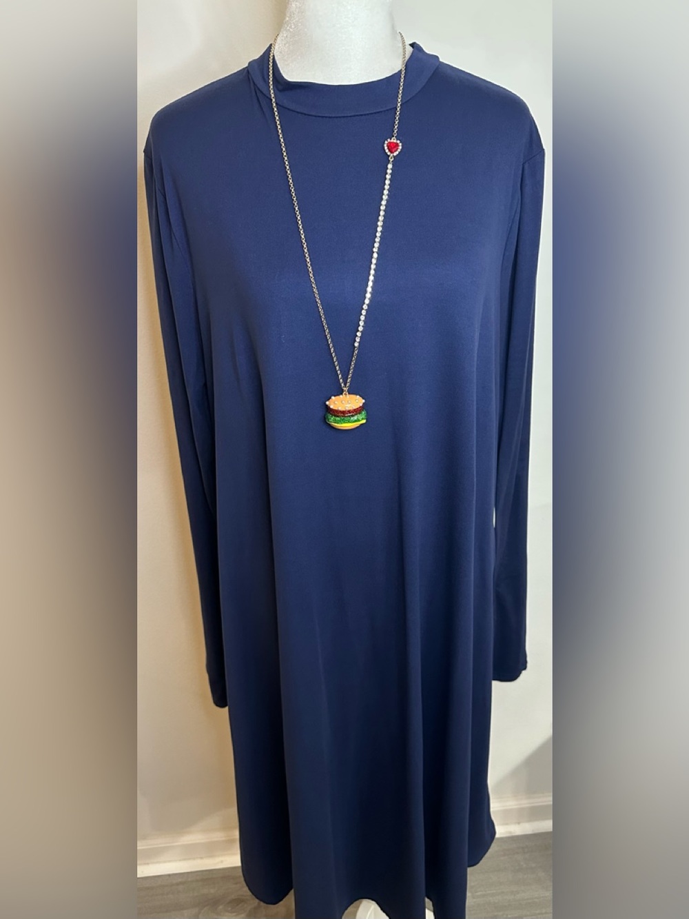 “Cents of Style” Navy Long Sleeve Dress - Classic Minimalist Free Flow - 1X
